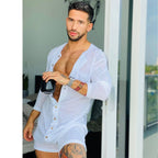 Herren nan komfortabler Kurzoverall mit Rundhalsausschnitt, durchgehender Holzknopfleiste und Brusttasche R&B