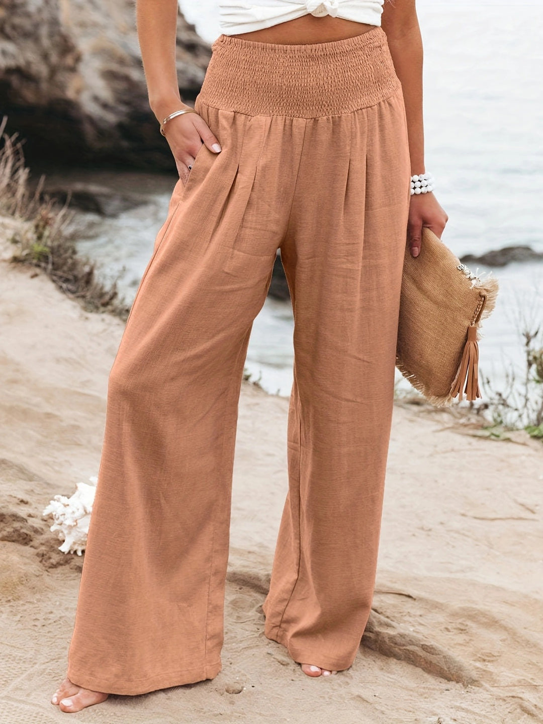 Damen weite Leinenhose mit elastischem Bund R&B
