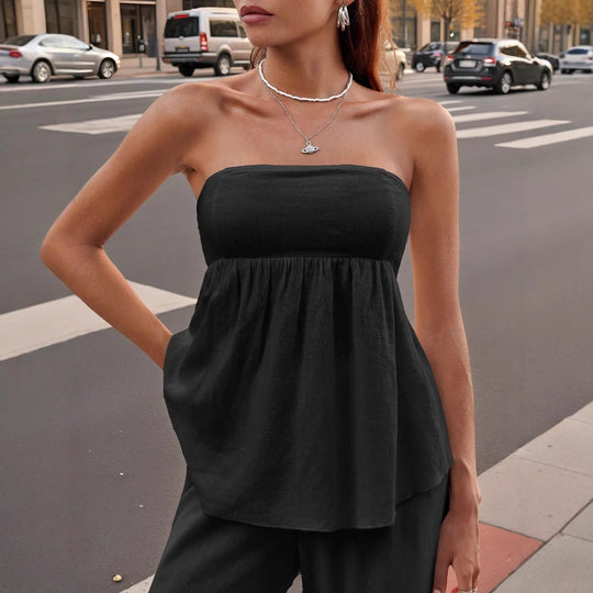 Damen Bandeau Oberteil mit lockerem Schnitt und elastischem Saum R&B