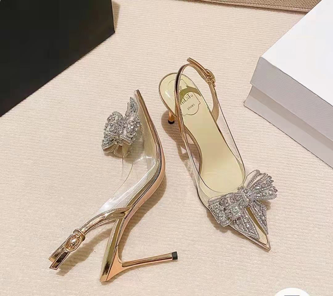 Damen Glamouröse Slingback-Pumps mit eleganter Schleifenverzierung und funkelnden Applikationen R&B