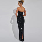Damen Strapless Abendkleid mit Glitzersteinen und figurformendem Schnitt R&B