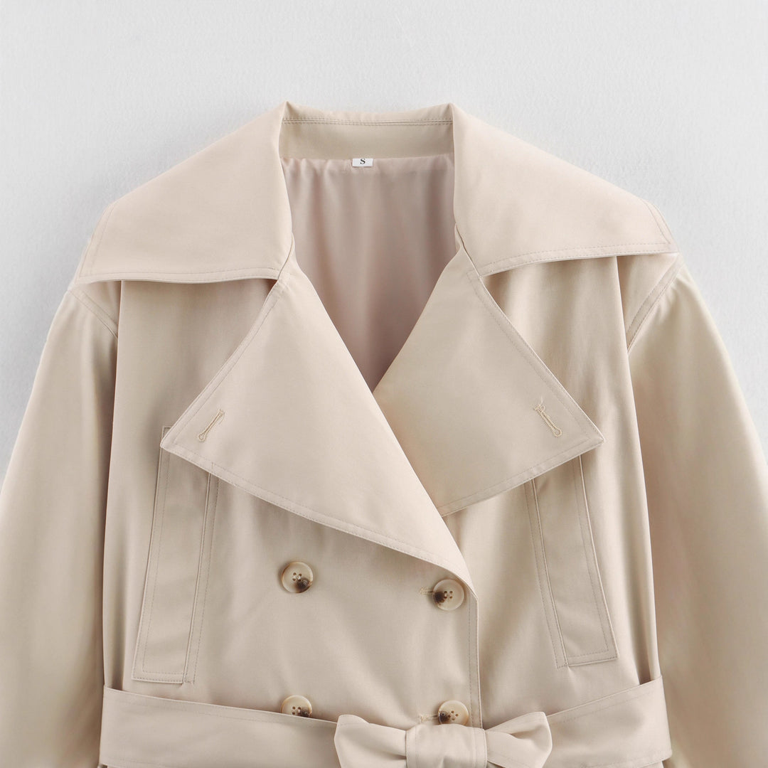 Damen kurze Trenchjacke mit eleganter Taillierung und praktischen Taschen R&B