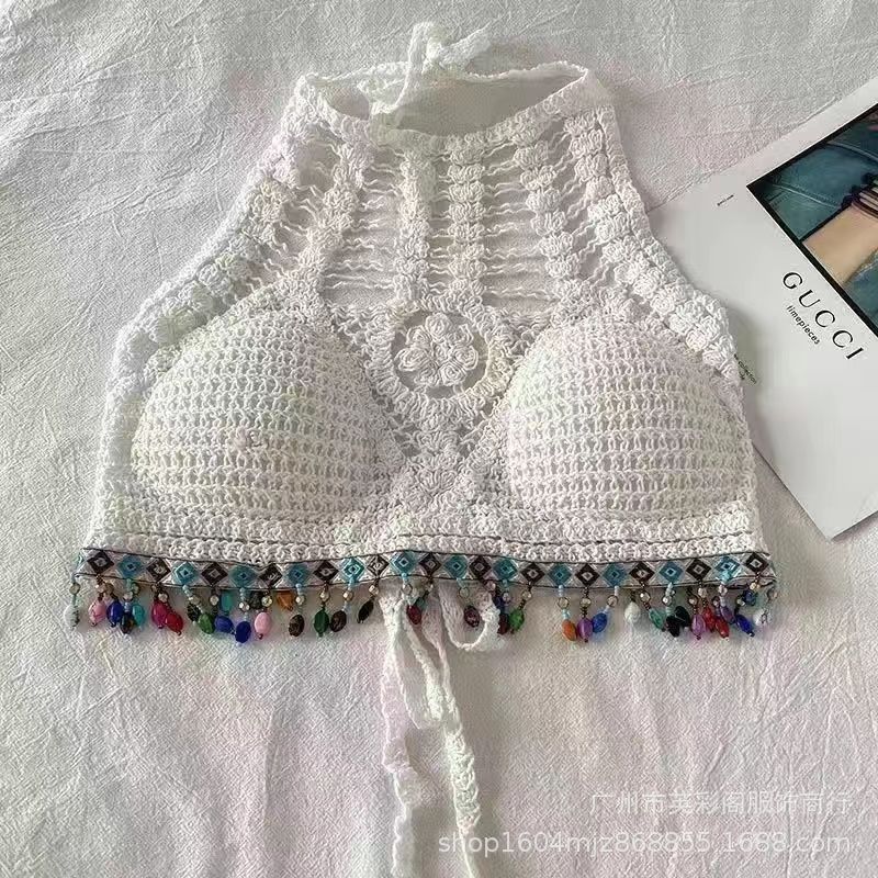 Damen gehäkeltes Bikinioberteil mit bunten Quasten R&B