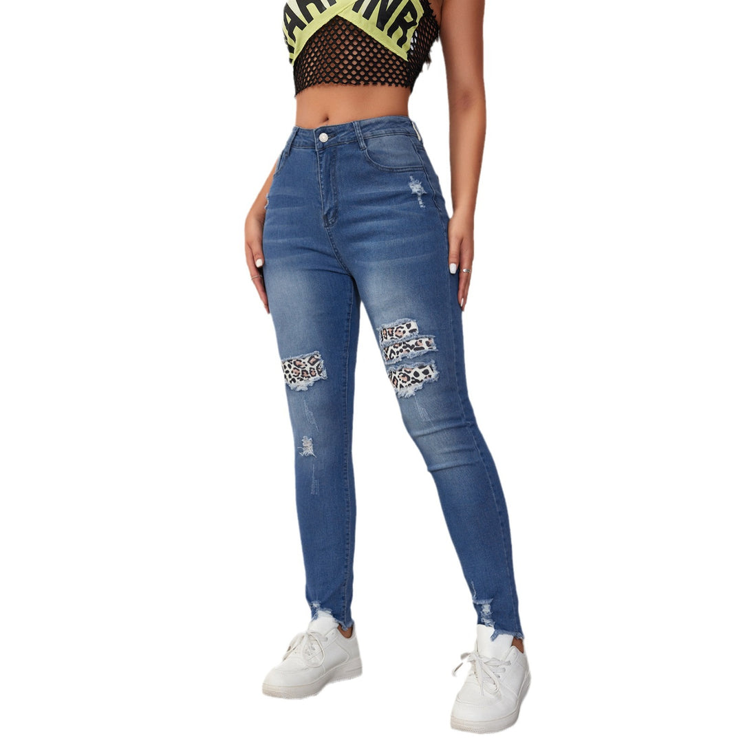 Damen Skinny Jeans mit animalischen Applikationen und Distressed-Effekten R&B