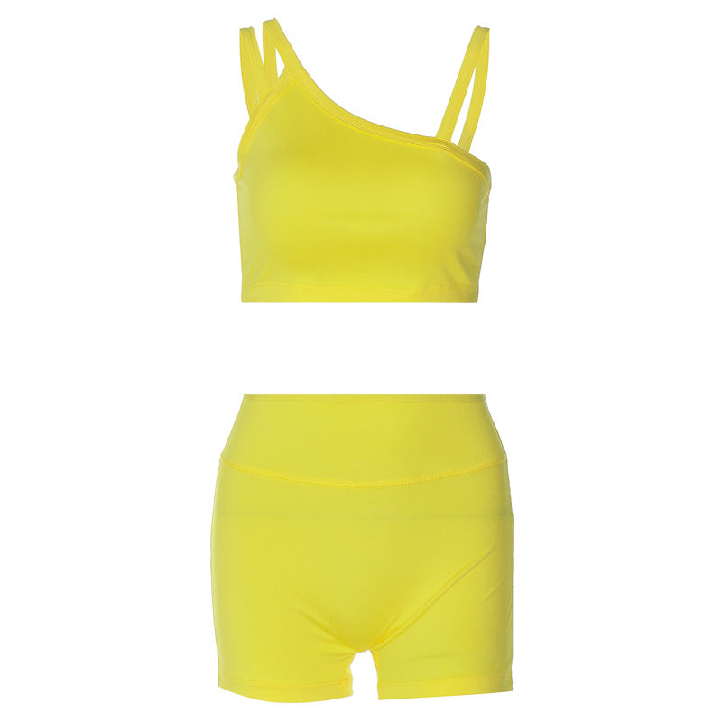 Damen Sportliches Crop-Top und High-Waist Short Set R&B