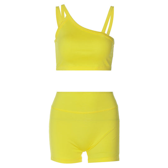 Damen Sportliches Crop-Top und High-Waist Short Set R&B