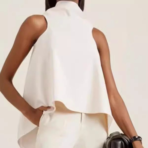 Damen ärmelloses Tunika mit asymmetrischem Schnitt und elegantem Kragen R&B