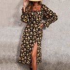 Damen Blütenmuster Maxikleid mit verstellbarem Ausschnitt R&B