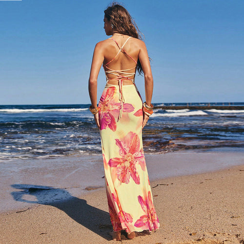 Damen Maxikleid mit floralem Muster und verstellbaren Trägern R&B