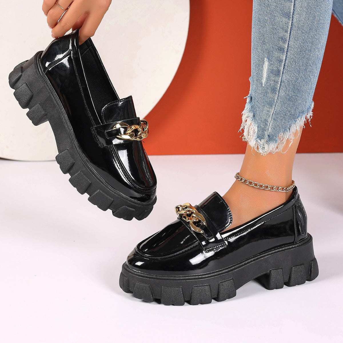 Damen Chunky Loafers mit modischer Kettenapplikation R&B