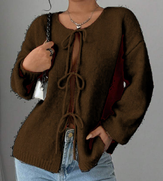 Damen Oversized Strickpullover mit dekorativem Schnürdetail R&B