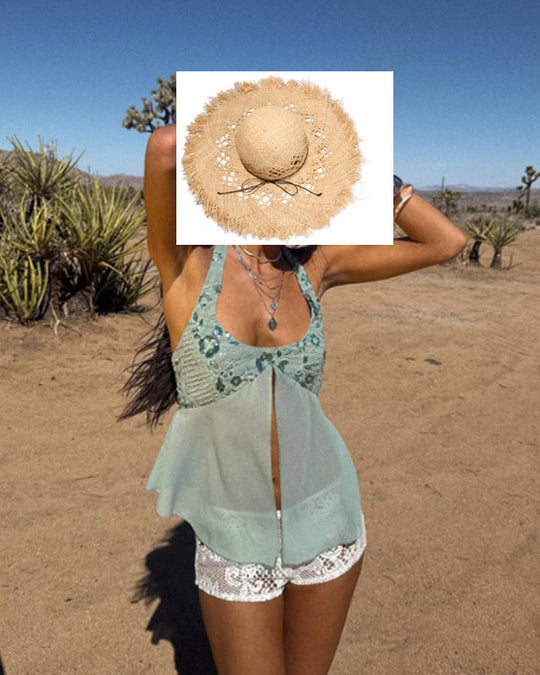 Damen Luftig-fließendes Strandtop mit Rüschendetails und transparenter Blende R&B