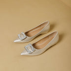 Damen spitze Ballerinas mit funkelnder Schmuckschnalle
