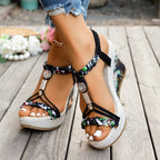 Damen Wedgesandalen mit floralem Detail R&B