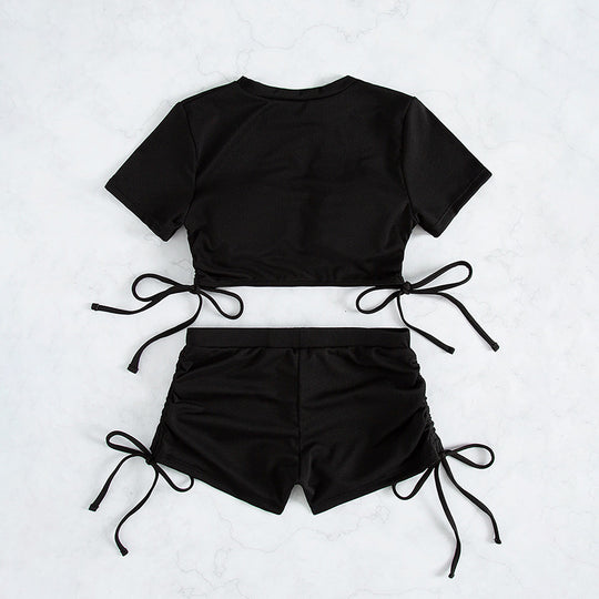 Damen Sportliches Crop-Top und Shorts Set R&B