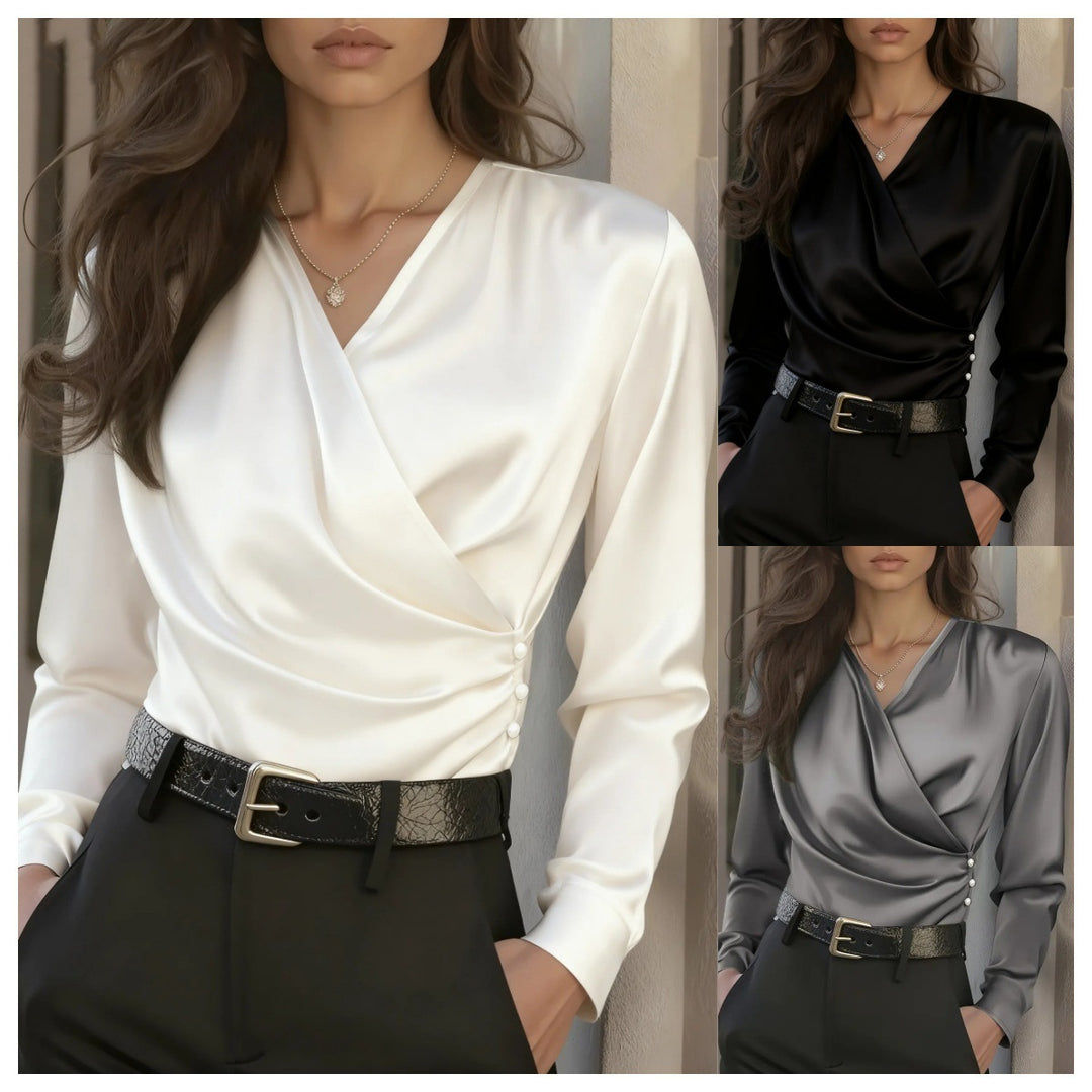Damen Wickelbluse mit eleganten Knopfdetails R&B