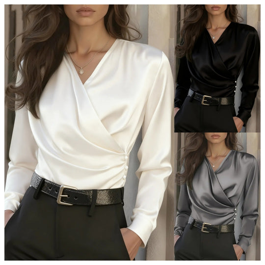 Damen Wickelbluse mit eleganten Knopfdetails R&B