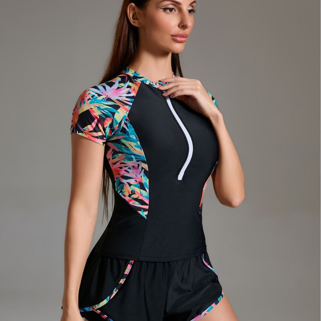 Damen Sportlicher Schwimmanzug mit innovativem Reißverschluss und stylischen kurzen Hosen R&B