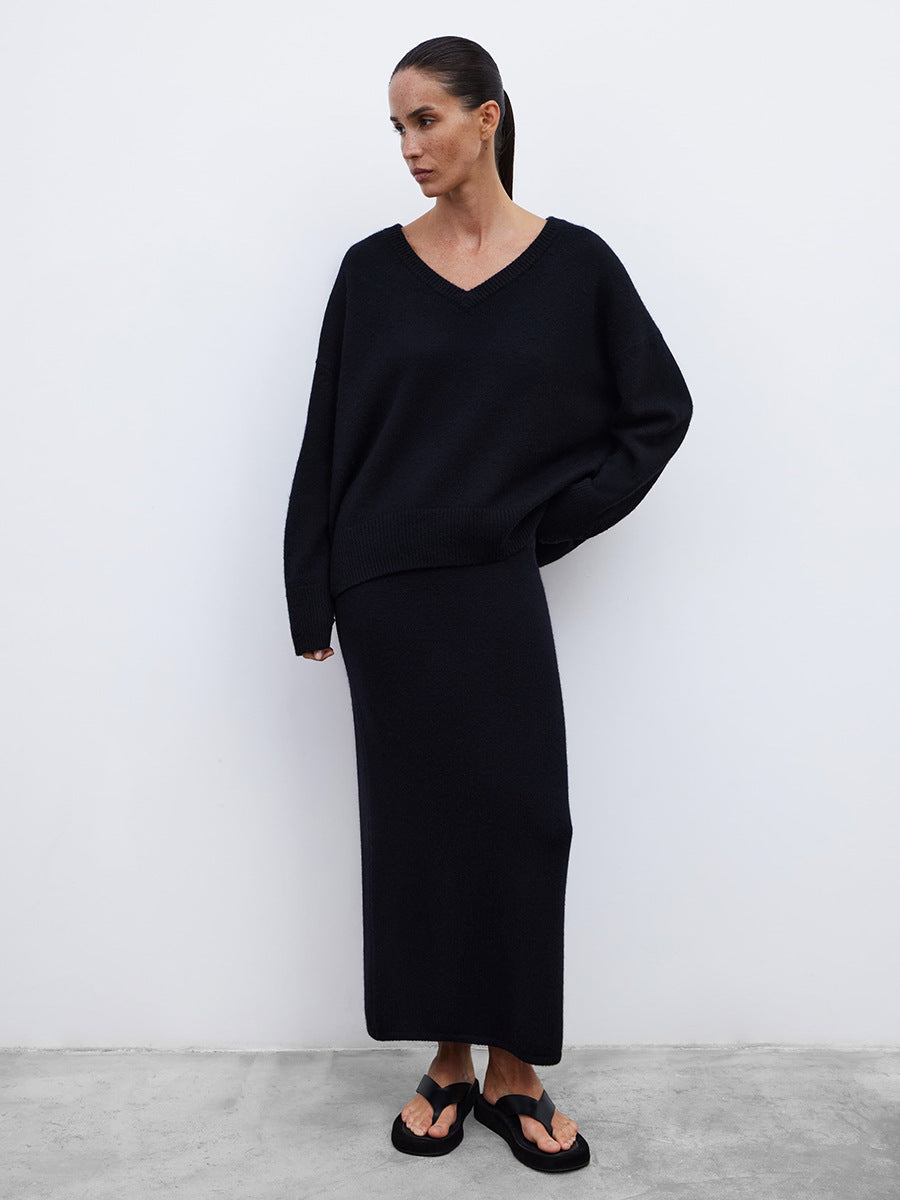 Damen Oversized V-Ausschnitt Strickpullover R&B