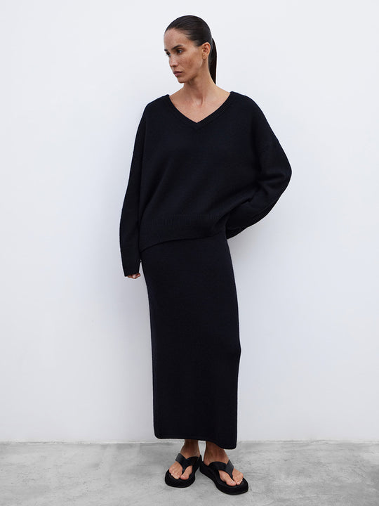 Damen Oversized V-Ausschnitt Strickpullover R&B