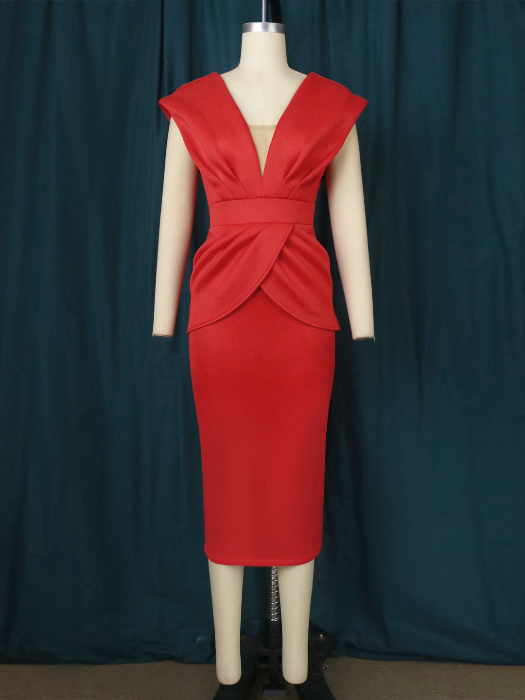 Damen Figurbetontes Wickelkleid mit tiefem V-Ausschnitt und organischem Schnitt R&B