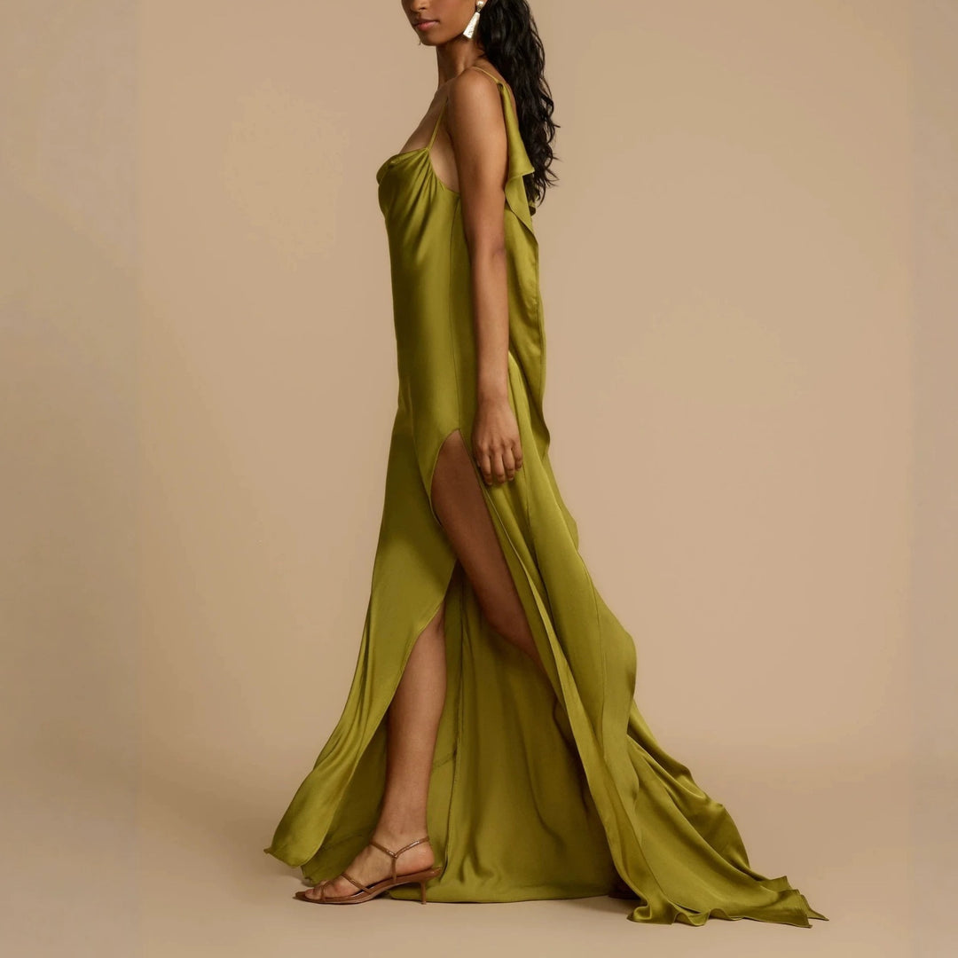 Damen Elegantes Maxikleid mit tiefem Ausschnitt und seitlichem Schlitz R&B