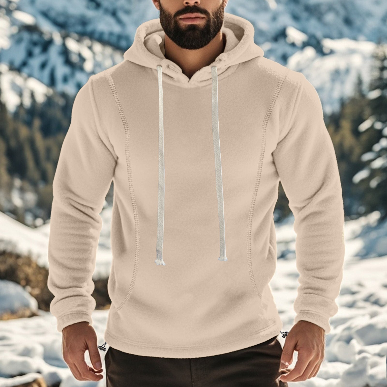 Herren weicher Fleece-Hoodie mit Schneeschutz und kontrastierenden Säumen