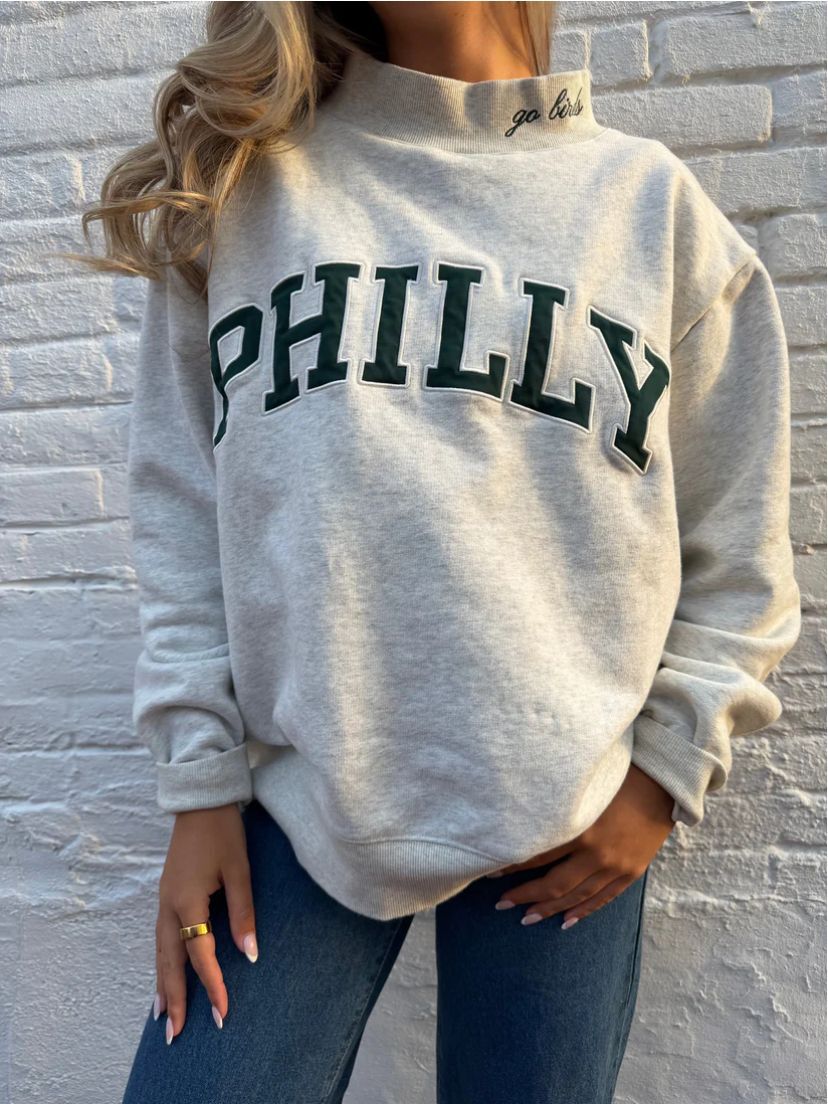 Damen nan weit geschnittenes College-Sweatshirt mit hohem Stehkragen und aufgenähtem Schriftzug R&B