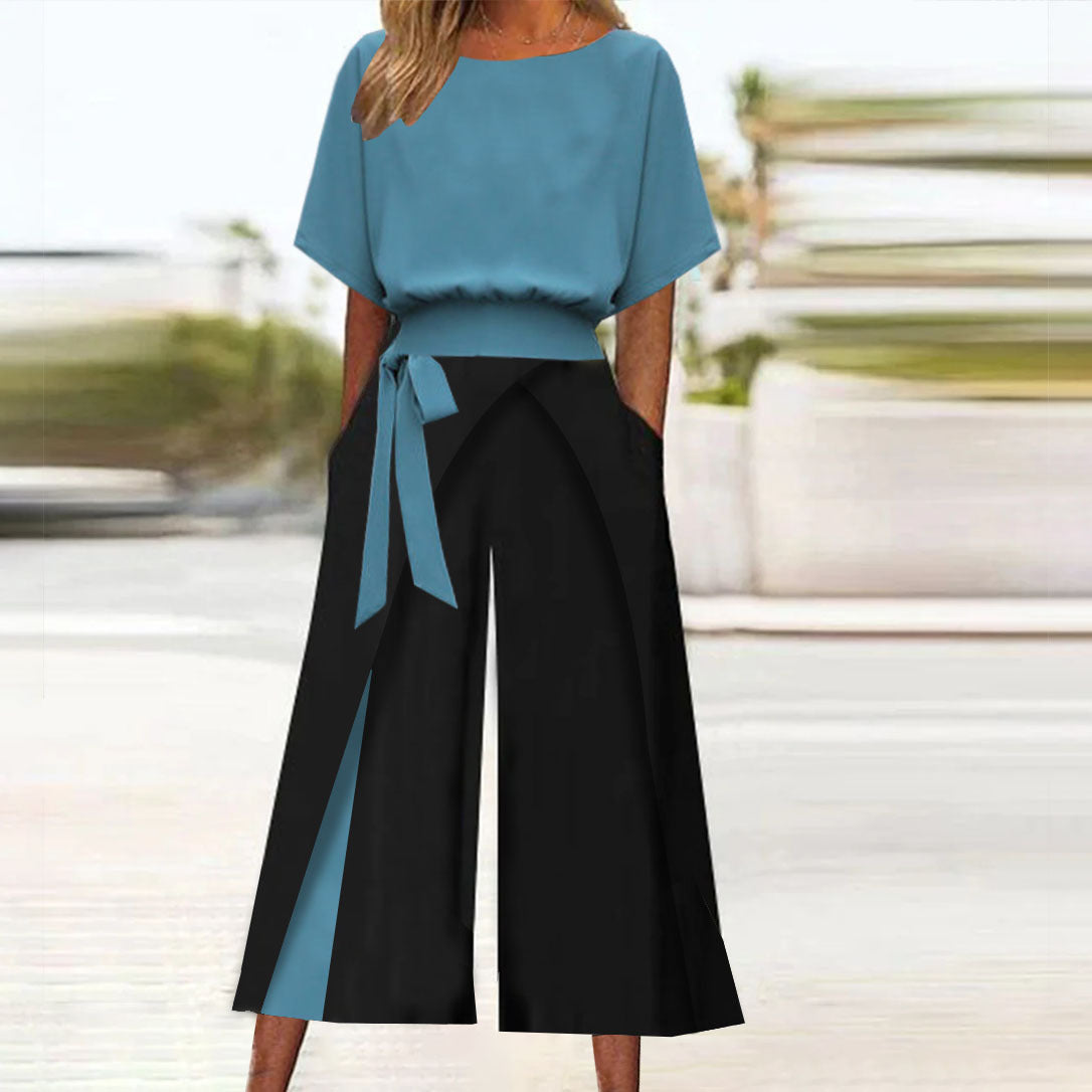 Damen Modische Culotte mit hohem Bund und Bindegürtel R&B