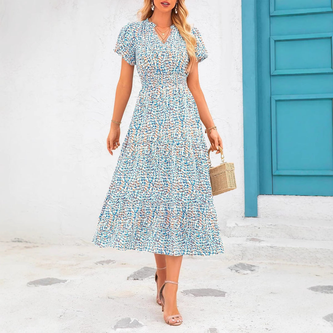 Damen Maxi-Kleid mit floralen Mustern und rüschendem Saum R&B