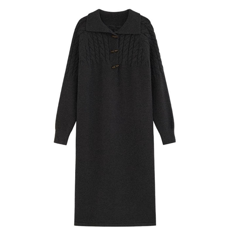 Damen Strickkleid mit Kragen und Knopfdetails R&B