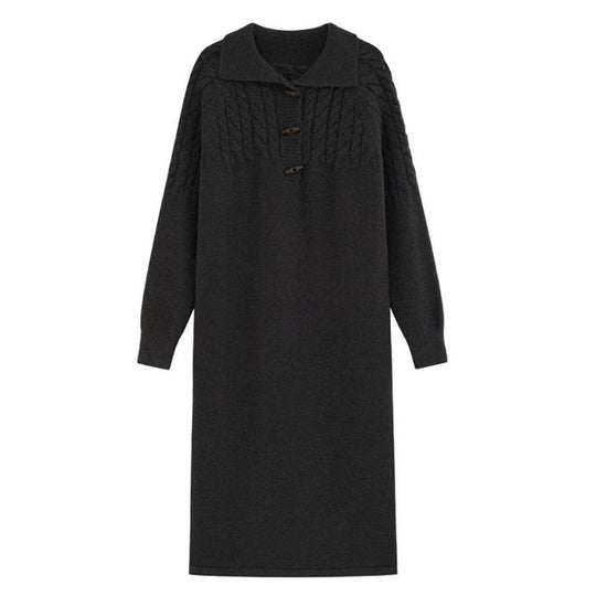 Damen Strickkleid mit Kragen und Knopfdetails R&B