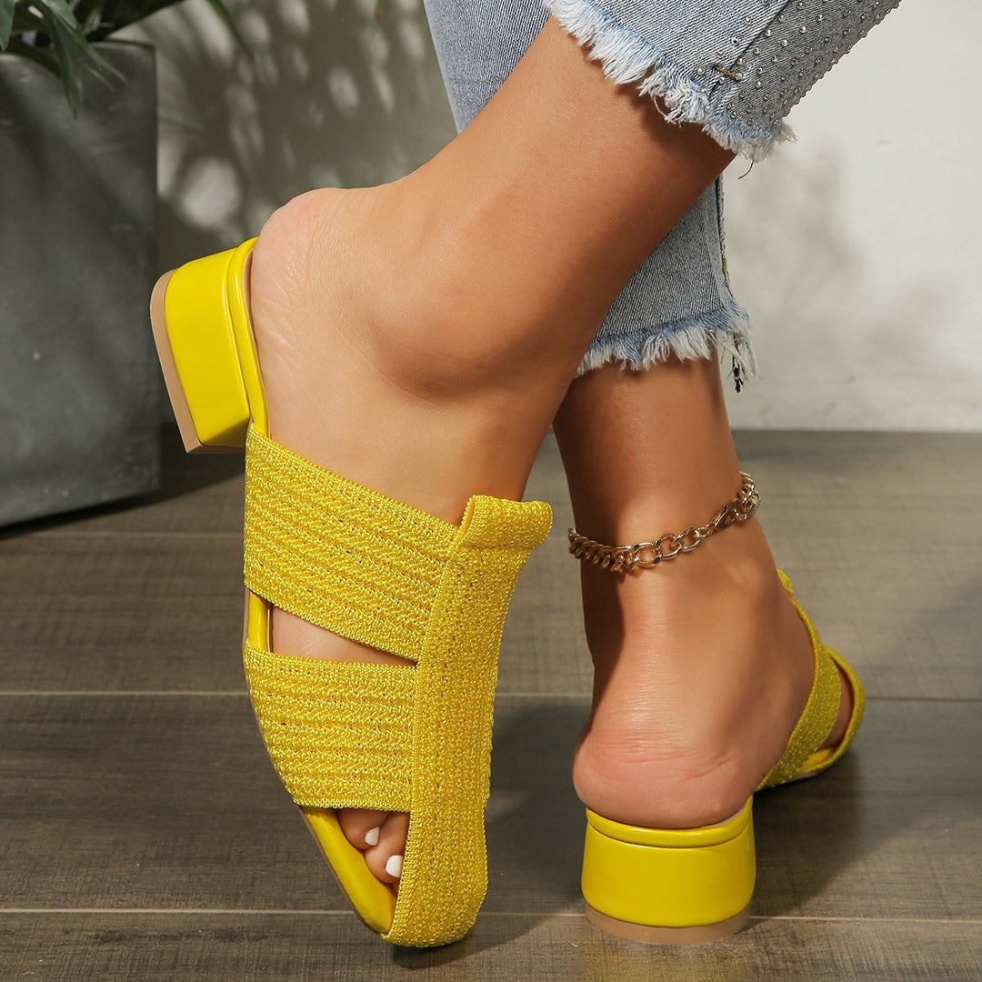 Damen offene Mules mit Blockabsatz und verzierten Riemen R&B