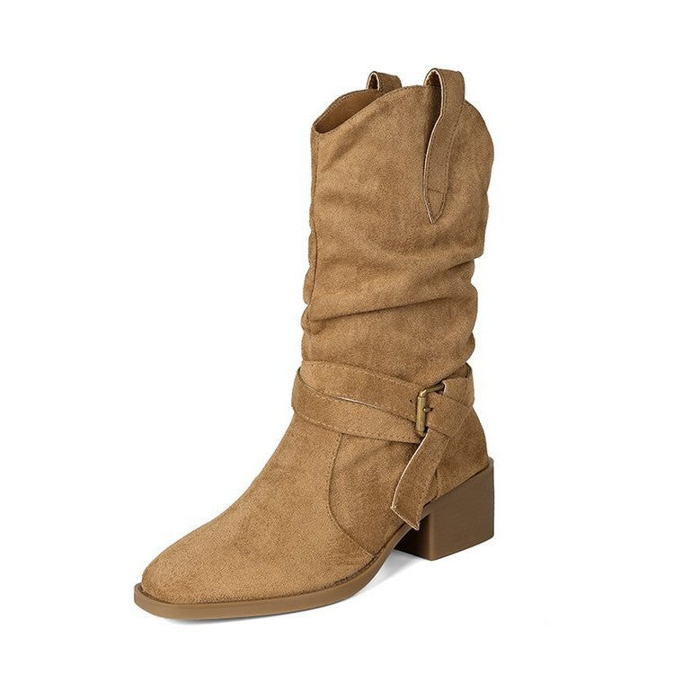 Damen Stiefeletten im Western-Stil mit modischem Riemen und Blockabsatz R&B
