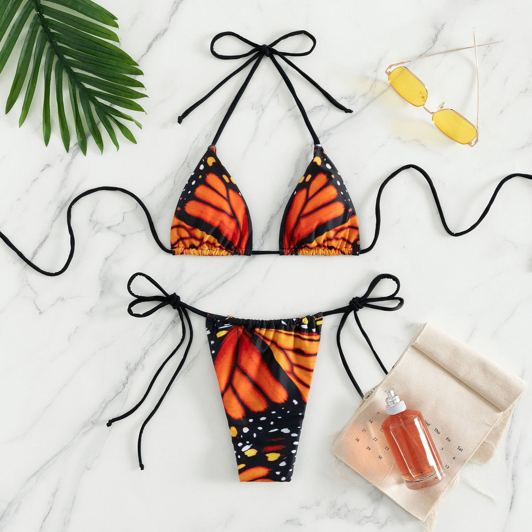 Damen Triangel-Bikini mit Schmetterling-Design und verstellbaren Bändern R&B
