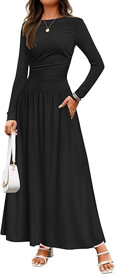 Damen Langärmliges Maxikleid mit eleganten Rüschendetails und praktischen Taschen R&B