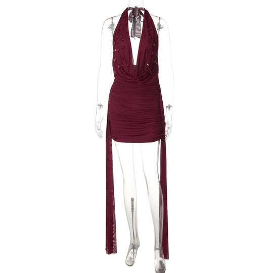 Damen Mini-Kleid mit raffiniertem Drapé und tiefem V-Ausschnitt R&B