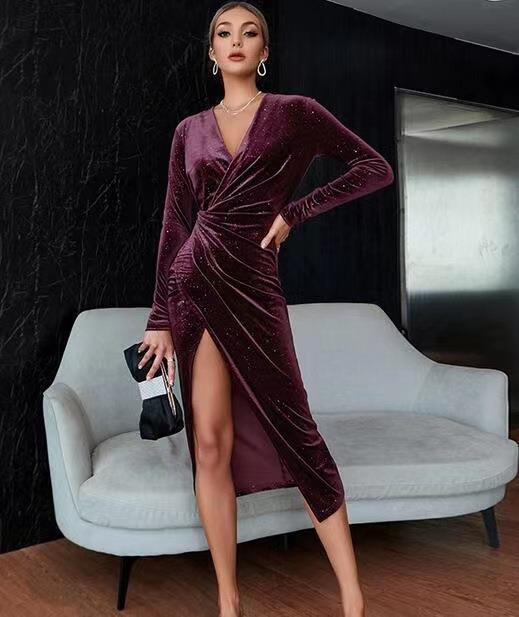 Damen Vokuhila Kleid aus luxuriösem Samt mit funkelnden Akzenten R&B