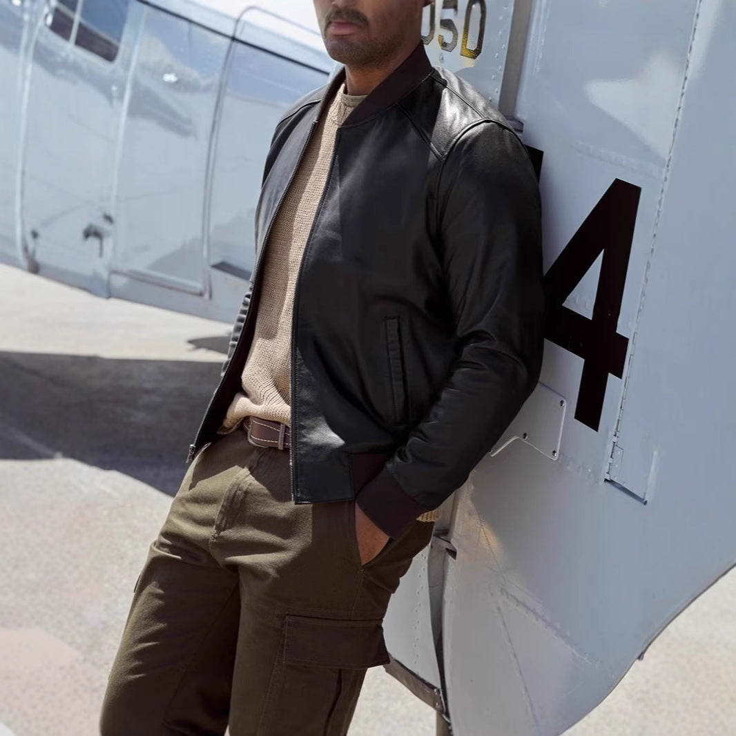 Herren klassische jacke im Biker-Stil mit elastischem Bund R&B