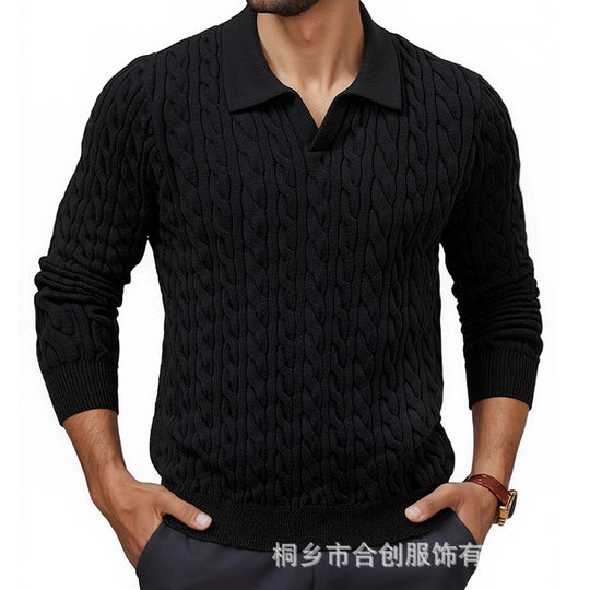 Herren Strickpullover mit strukturiertem Zopfmuster und Kragen R&B