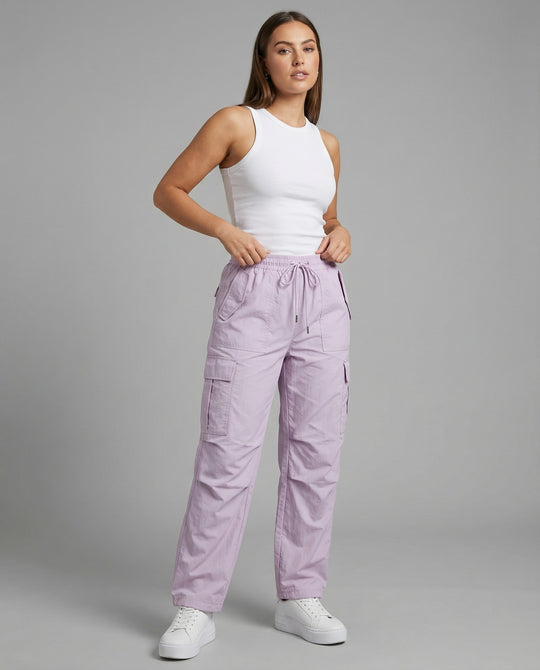 Damen nan ultraleichte Freizeit-Hose mit hohem Elastikbund, Kordelzug und verstellbarem Beinabschluss R&B
