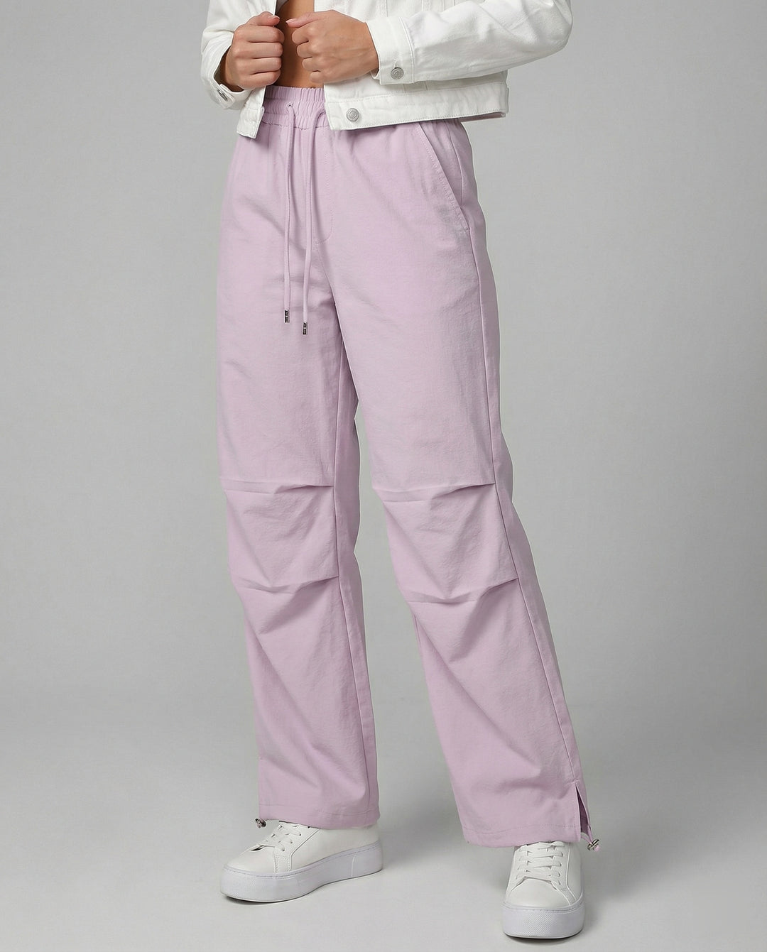 Damen nan ultraleichte Freizeit-Hose mit hohem Elastikbund, Kordelzug und verstellbarem Beinabschluss R&B