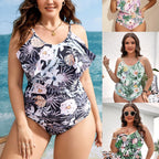 Damen Einteiler Badeanzug mit raffinierten Rüschendetails und floralem Design R&B