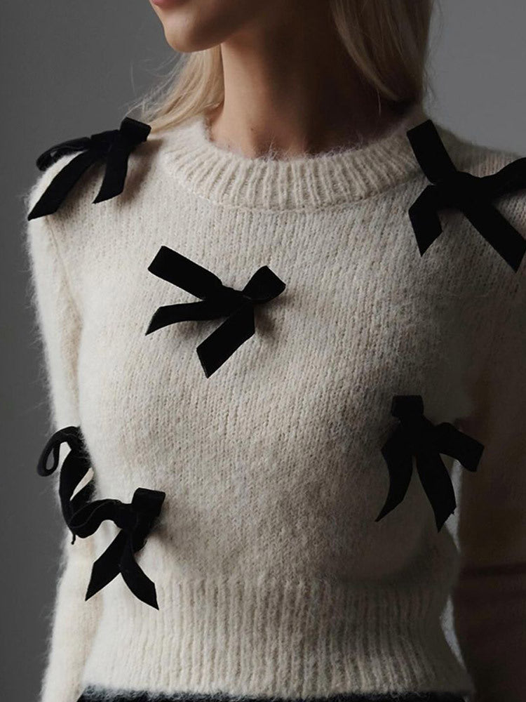 Damen Strickpullover mit verspielten Schleifendetails R&B