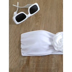 Damen Bandeau-Bikini mit floralem Detail und hochgeschnittenem Höschen R&B