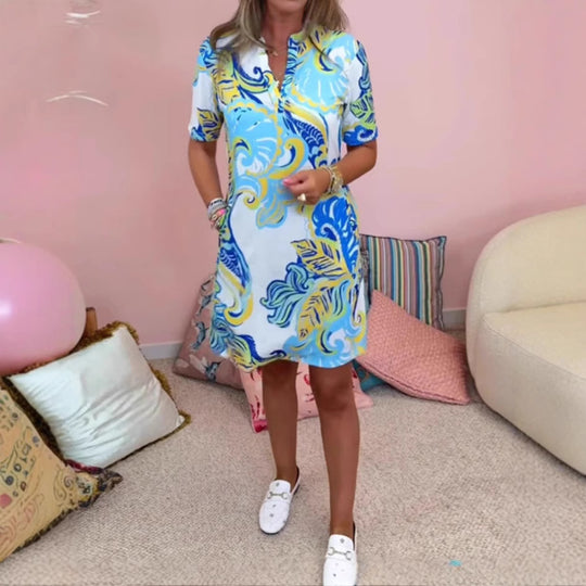 Damen Freizeitkleid mit modischen Musterelementen und praktischen Taschen R&B
