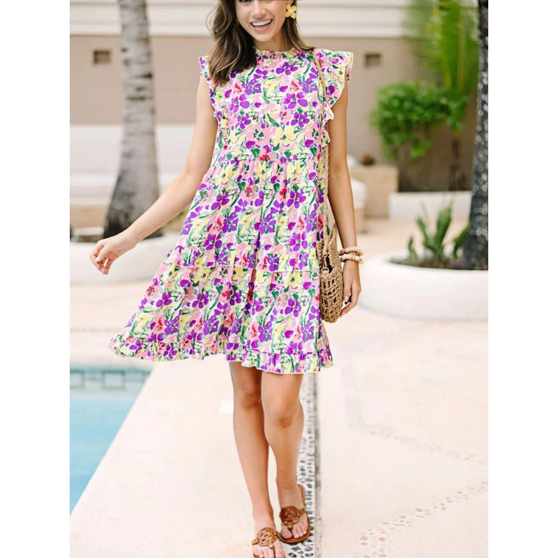 Damen Rüschenshirt Floral Midi Kleid