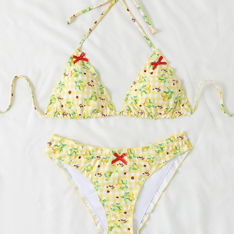 Damen Triangel-Bikini mit floralem Muster und Rüschendetails R&B