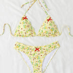 Damen Triangel-Bikini mit floralem Muster und Rüschendetails R&B
