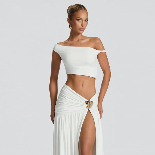 Damen Elegantes Crop Top und Hochgeschnittener Maxi-Rock Set R&B